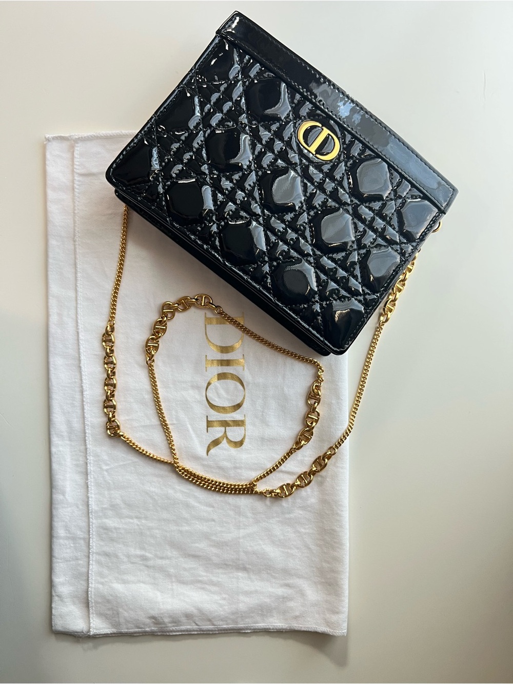 Dior Black Patent Quilted Crossbody with Gold Chain Strap - Picture 2 of 9